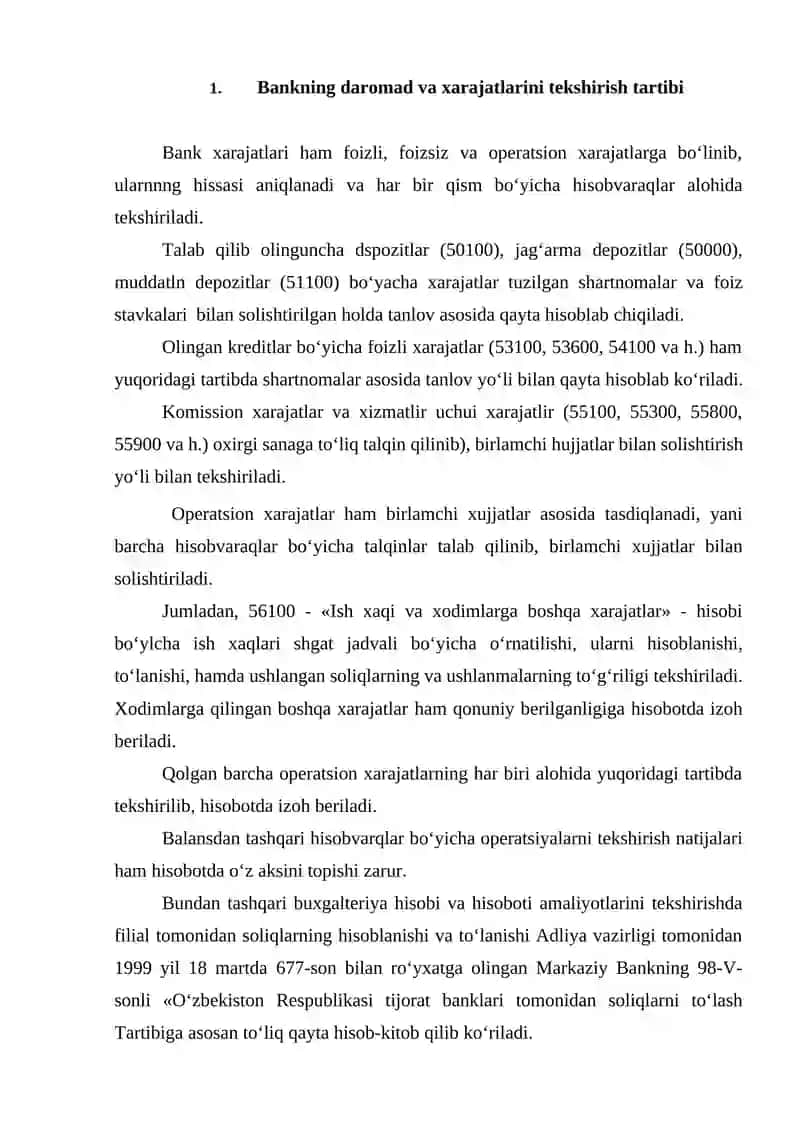 Tijorat banklari daromadlari, harajatlari va foydasi auditi 3