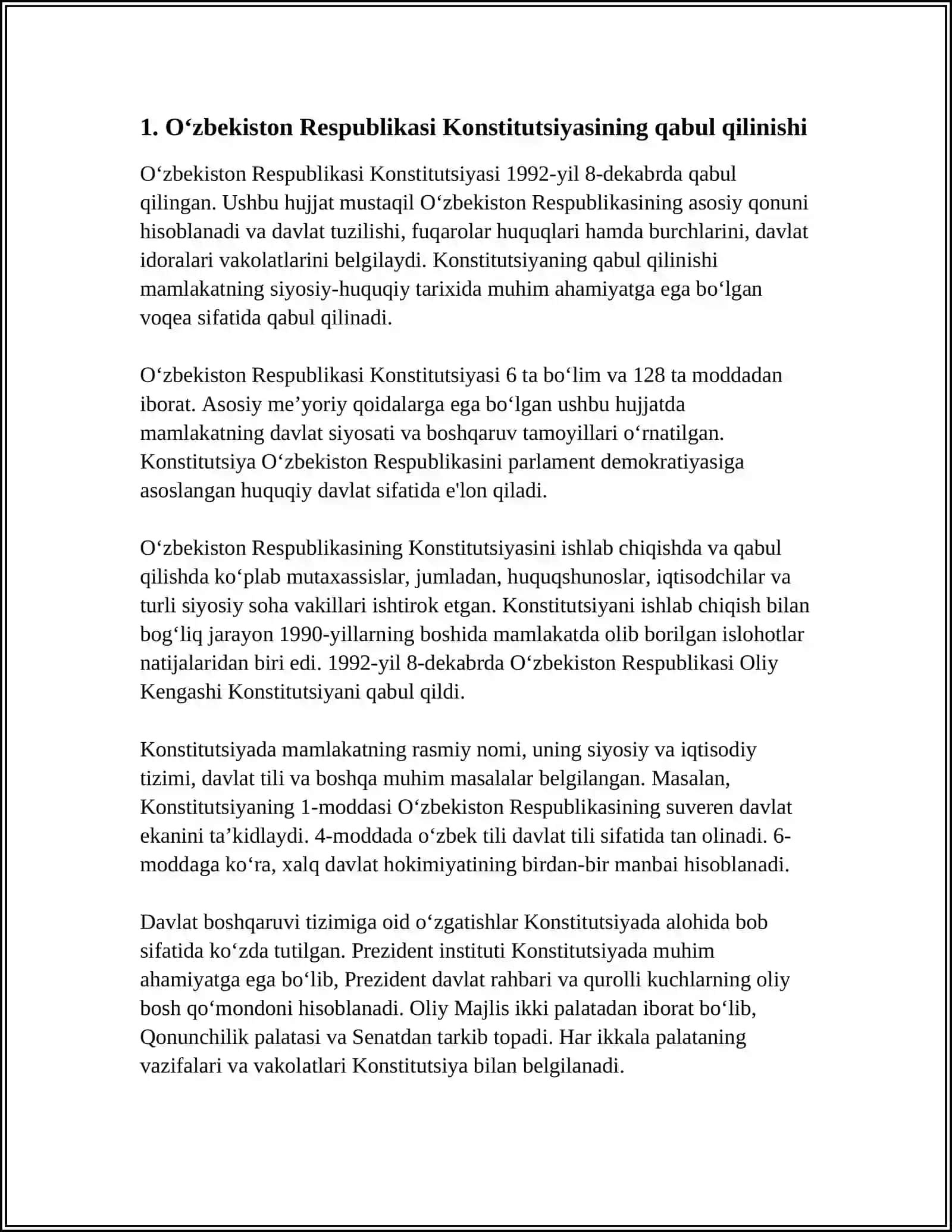 Oʻzbekiston Respublikasi Konstitutsiyasi va Yartilish Tarixi 3