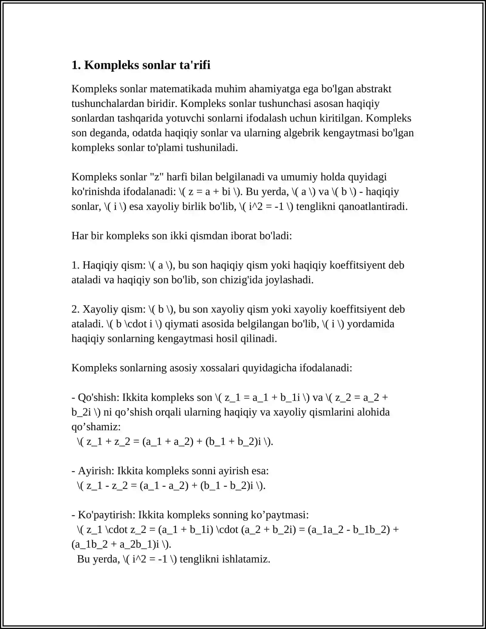 KOMPLEKS SONLAR HAQDA MUSTAQIL ISH 3