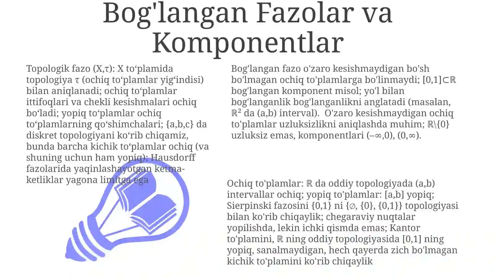 Topologik fazolar va ularning xossalari. Ochiq va yopiq to'plamlar 3