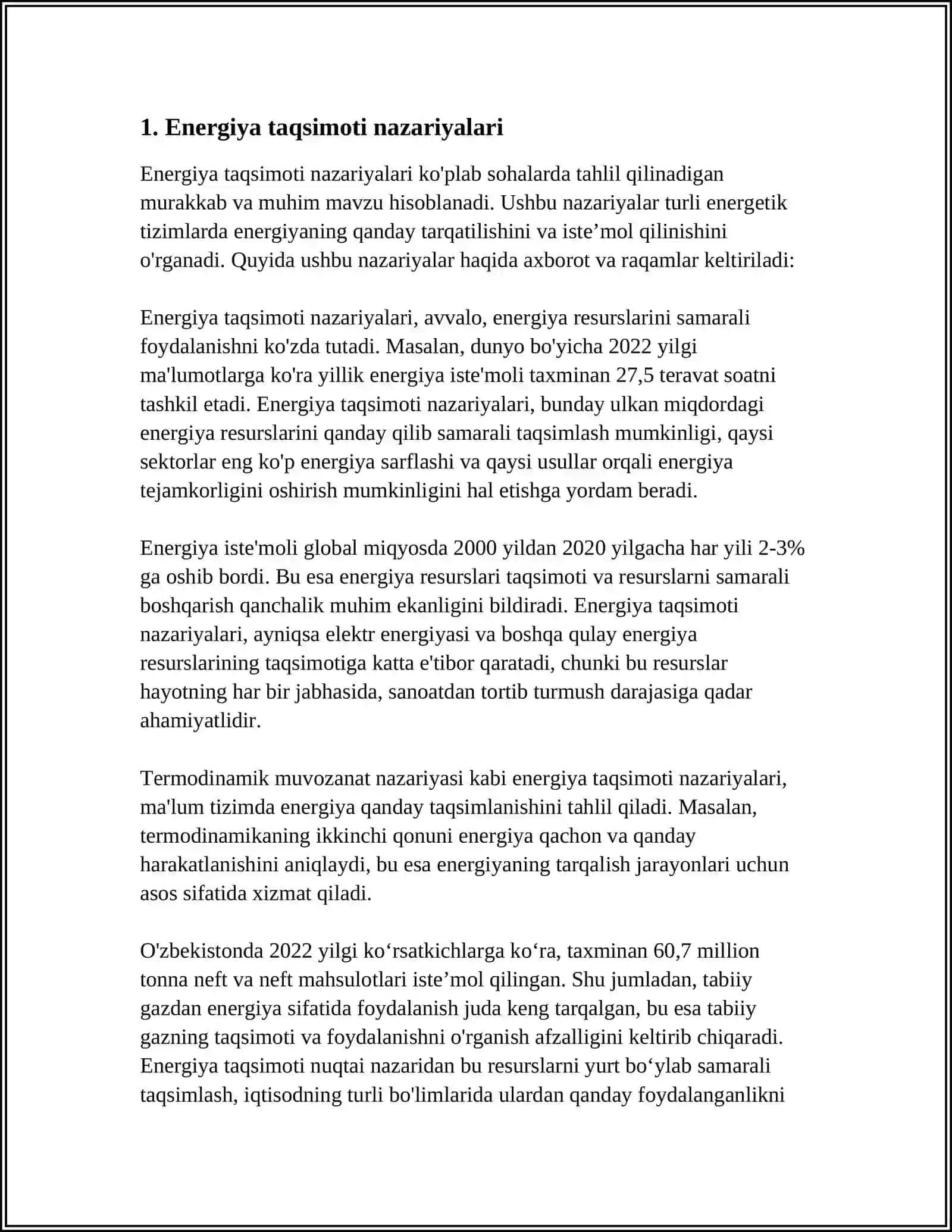 ENERGIYANI ERKINLIK DARAJALARI BO'YICHA TAQSIMLASH 3