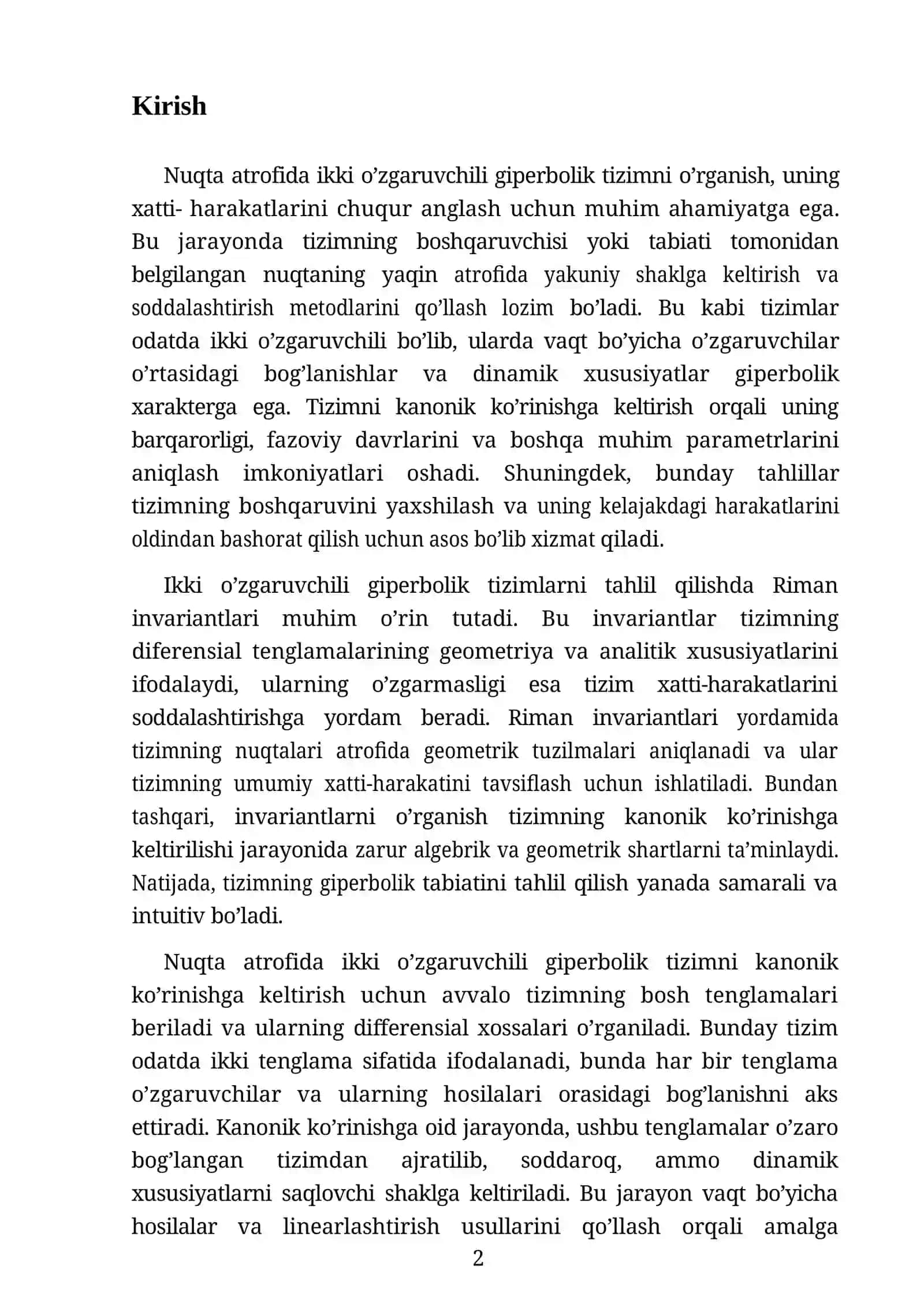 Nuqta atrofida ikki o’zgaruvchili giperbolik sistemani kanonik ko’rinishga keltirish. Riman invariantlari 3