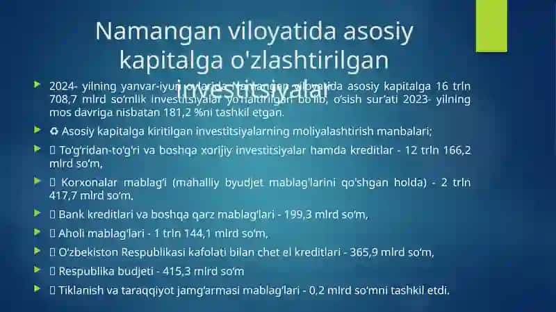 Namangan viloyati investitsiya va eksport faolyati 3