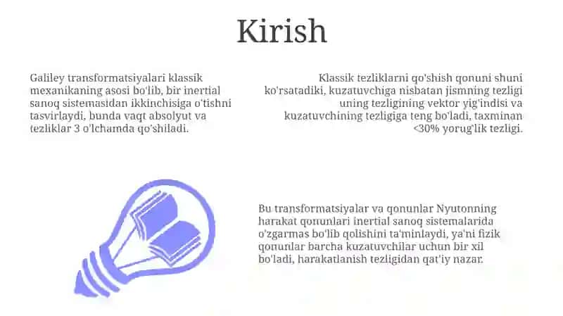 Galiley almashtirishlari.Tezliklarni qoʻshishning klassik qonuni 3