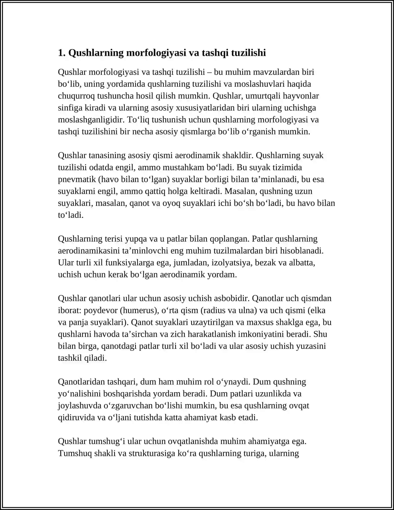 QUSHLARNING BIOLOGIYASI, KELIB CHIQISHI VA EVOLYUTSIYASI 3