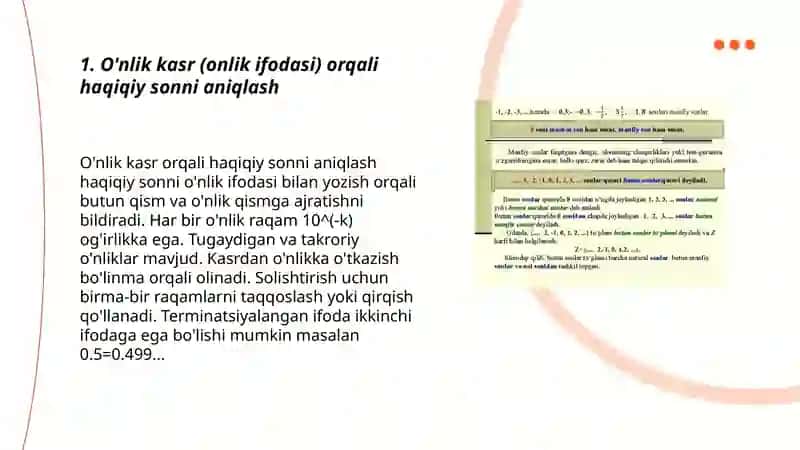 O'nlik kasr (onlik ifodasi) orqali haqiqiy sonni aniqlash 3