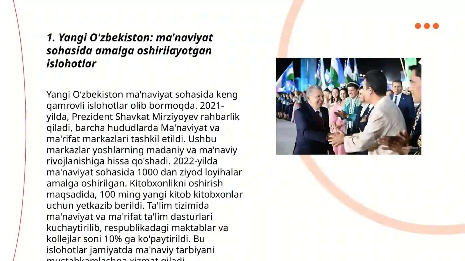 Yangi O'zbekistonda amalga oshirilayotgan ma’naviy o’zgarishlar 3