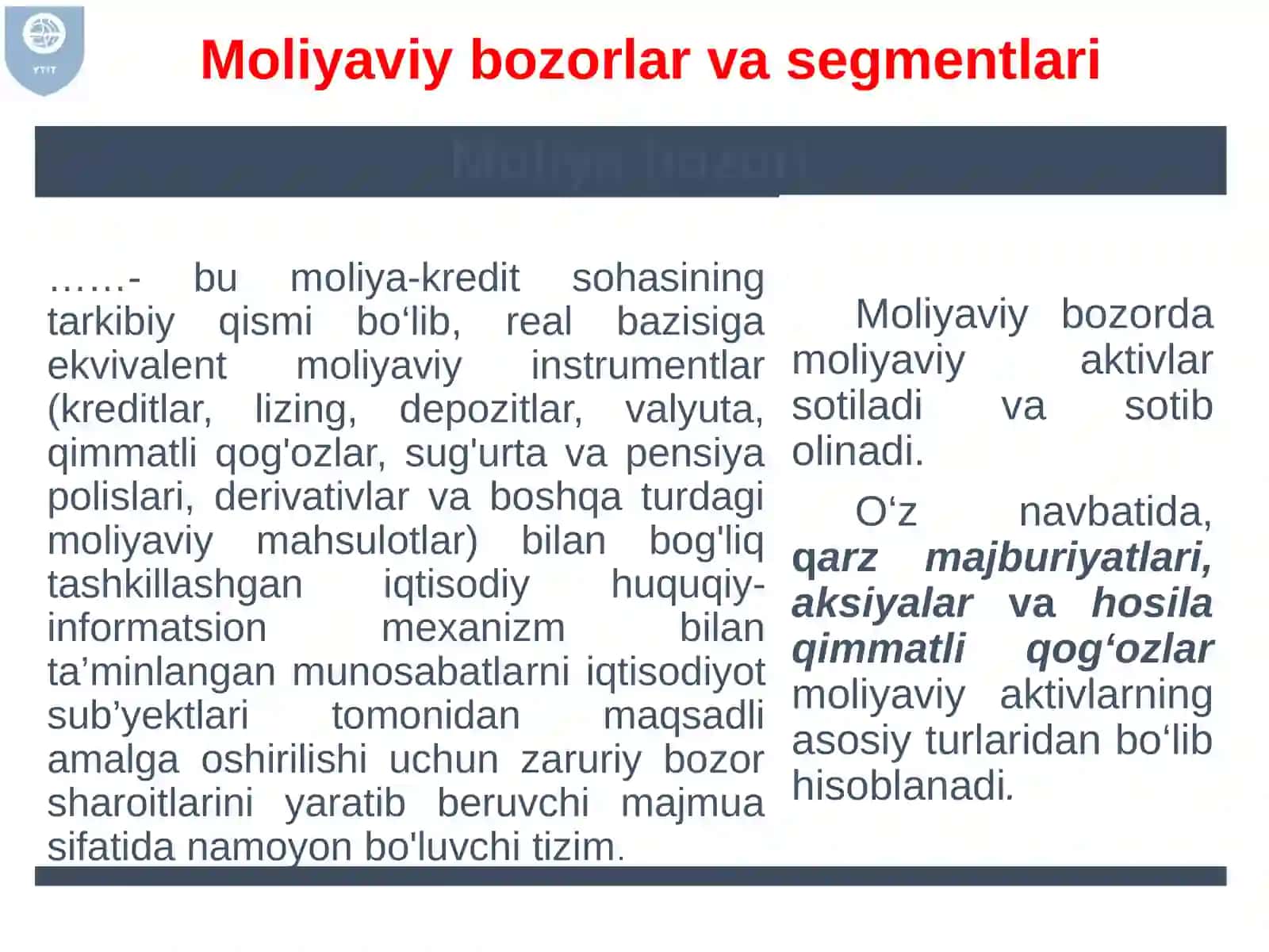 Moliya bozorining nazariy asoslari va uning rivojlanish bosqichlari 3