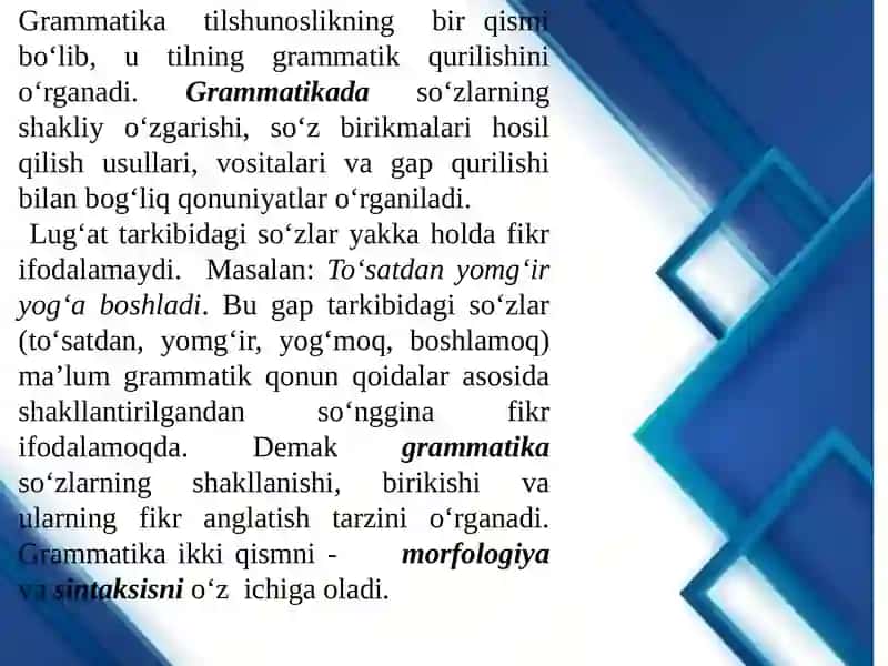 MORFOLOGIYAHAQIDA MA’LUMOT. OT.OTNINGLEKSIK-GRAMMATIK XUSUSIYATLARI SIFAT SO‘Z TURKUMI 3