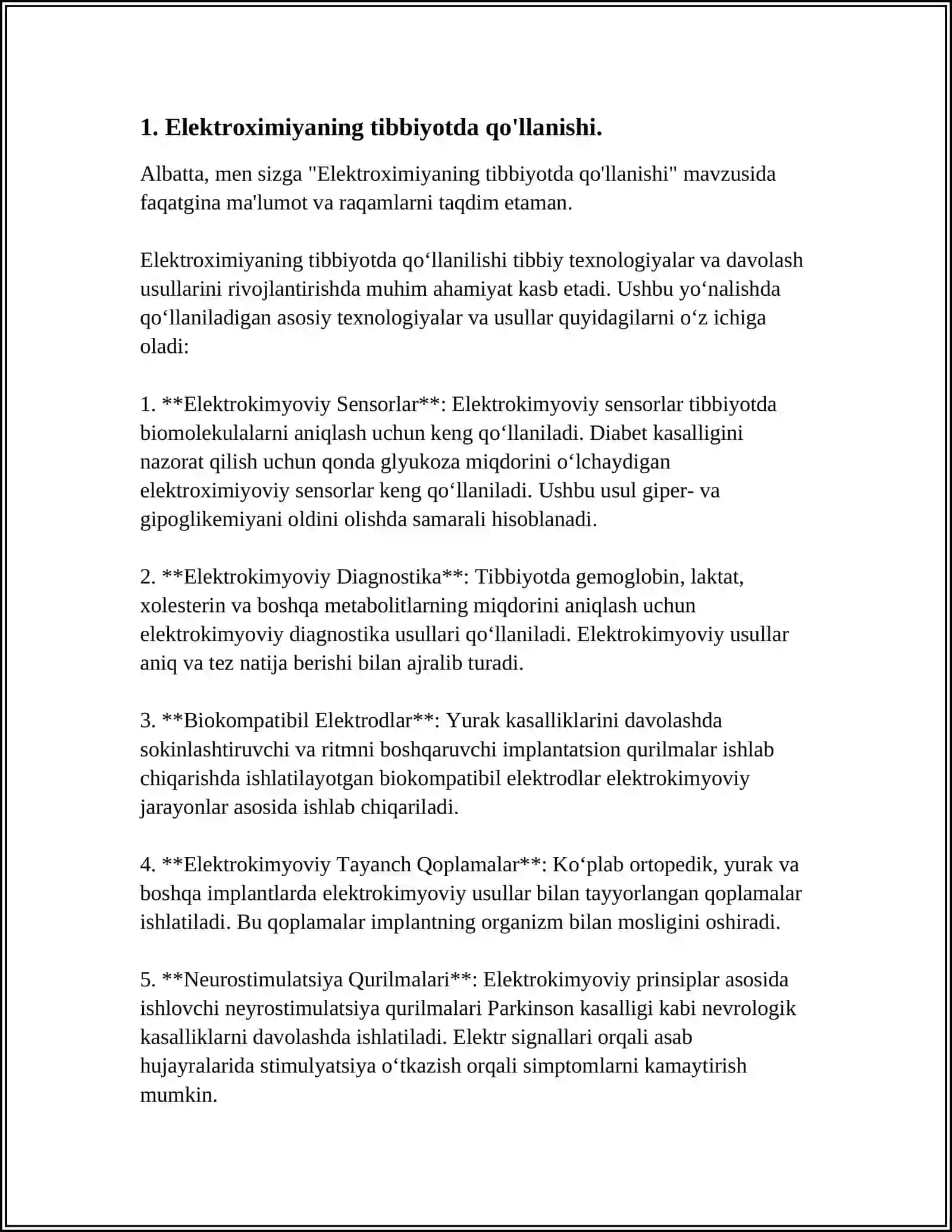 TIBBIYOTDA ELEKTROKIMYONING QO'LLANILISHI VA AHAMIYATI 3