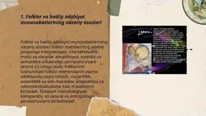 Folklor va badiiy adabiyot munosabatlari.Folklorizm tushunchasi. 3