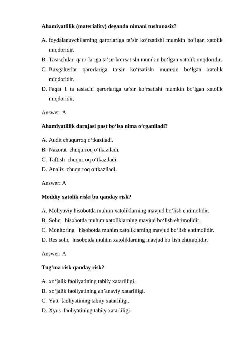 Rejalashtirish, ahamiyatlilik va moddiy xatolik riskni baholash uslubiyati 3