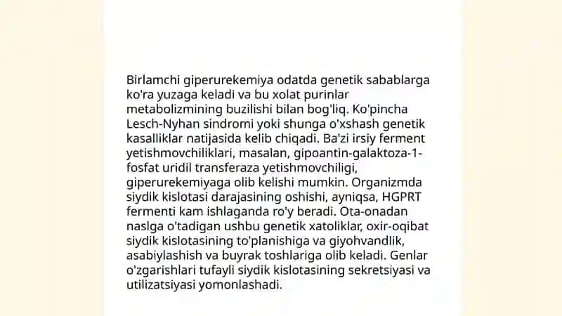 Birlamchi va ikkilamchi giperurekemiya,padagra va uni allopurinol bilan davolash 3