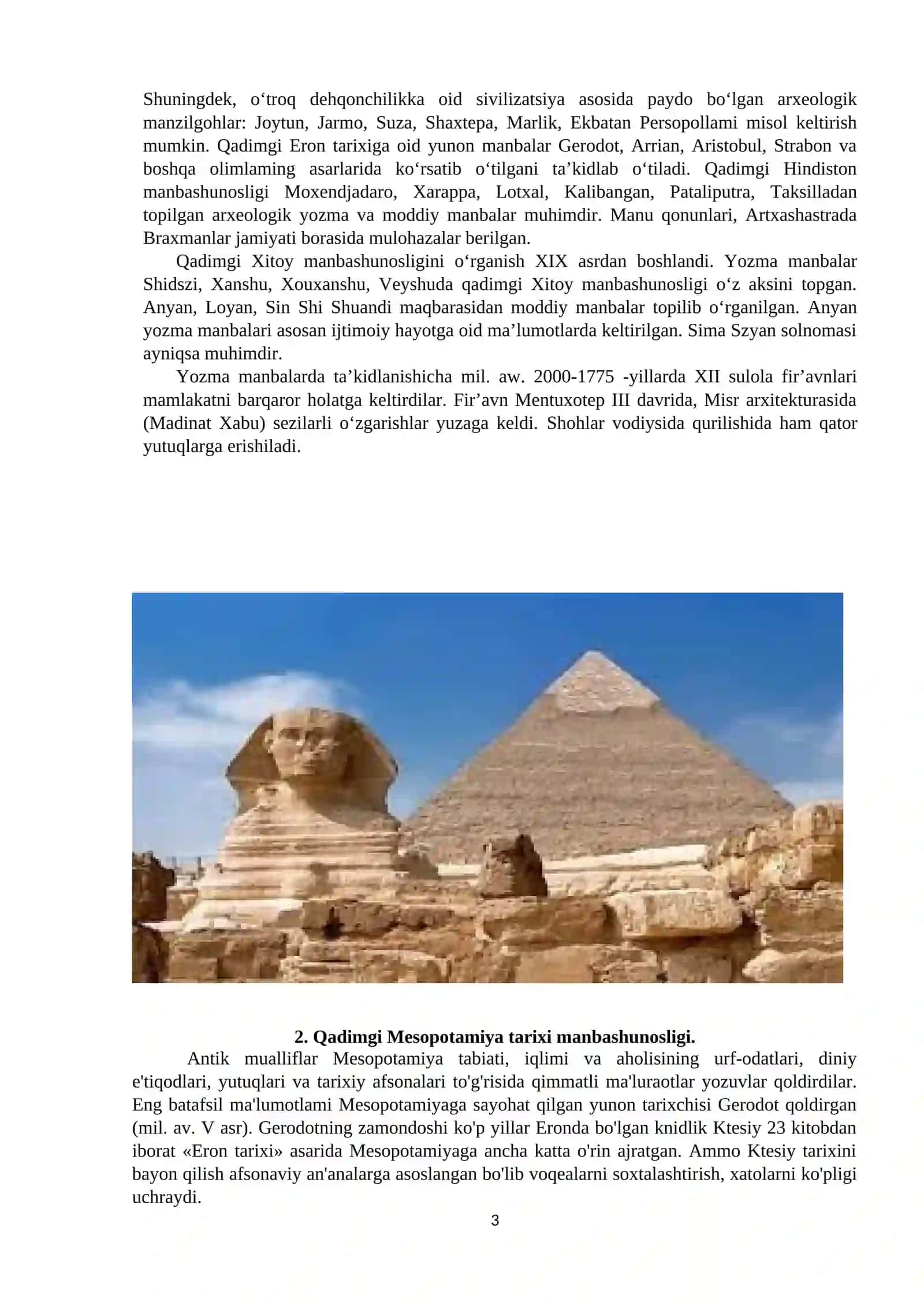 QADIMGI SHARQ TARIXI MANBASHUNOSLIGI 3