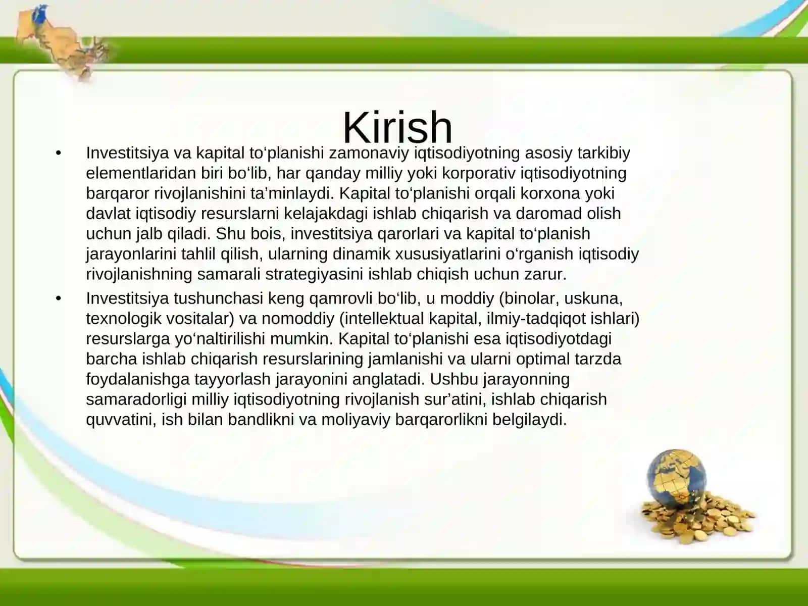 Investitsiya va kapital toʻplanishining dinamik modellari 3
