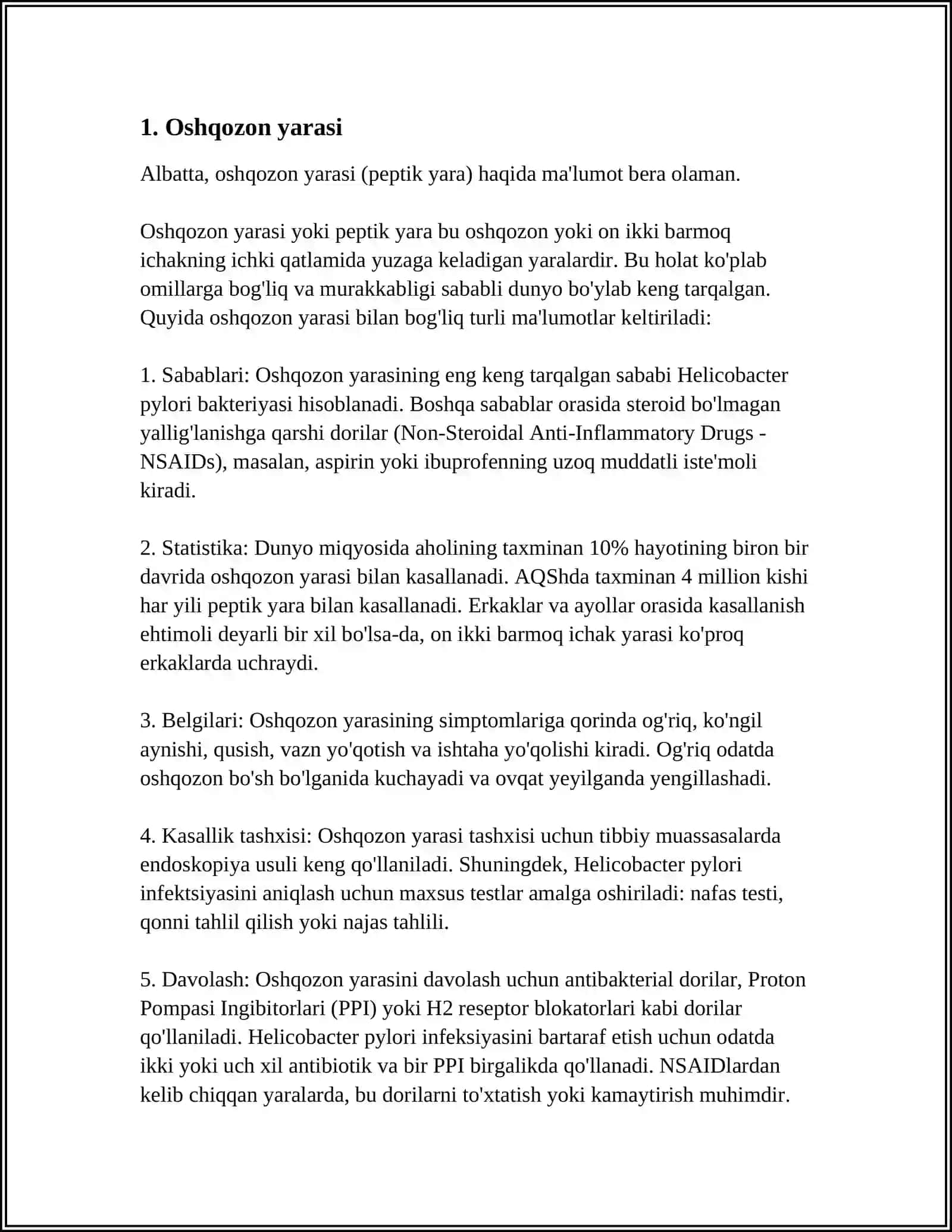 MUSTAQIL ISH Mavzu: OSHQOZON ICHAK TIZIMI KASALLIKLARI TURLARI VA DAVOLASH CHORALARI 3