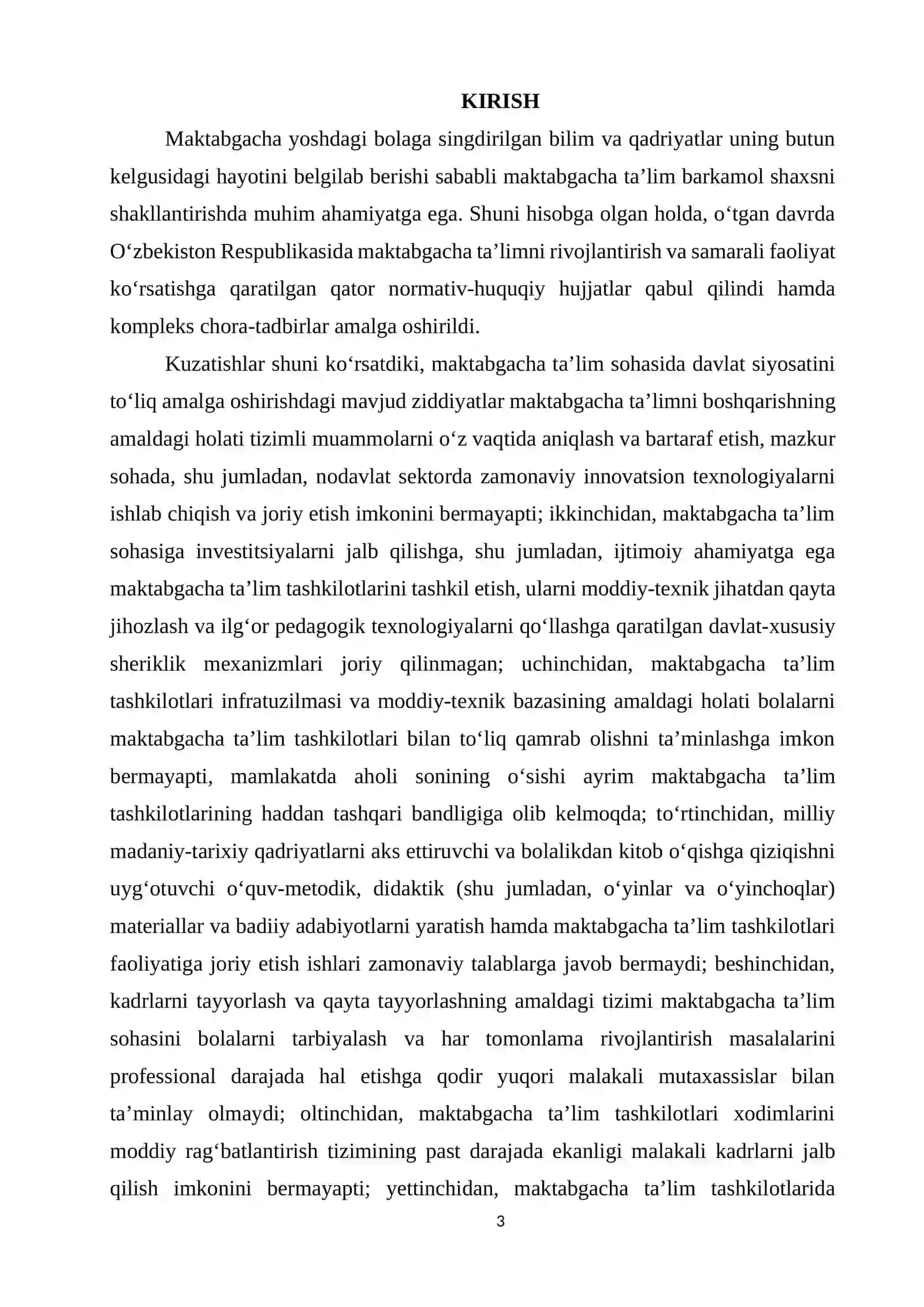 O‘zbekiston Respublikasi ilk va maktabgacha bolalar rivojlanishiga qo‘yilgan davlat talablarining maqsad, vazifa va asosiy tamoyillari 3