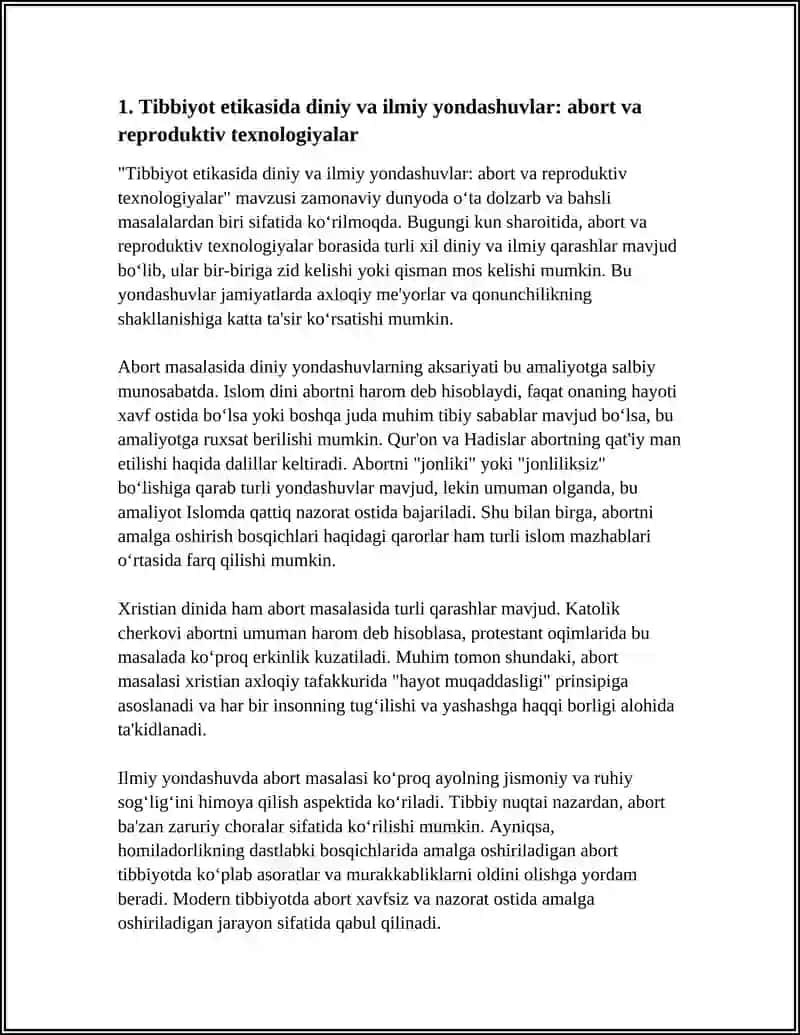 Tibbiyot etikasida diniy va ilmiy yondashuvlar: abort va reproduktiv texnologiyalar 3