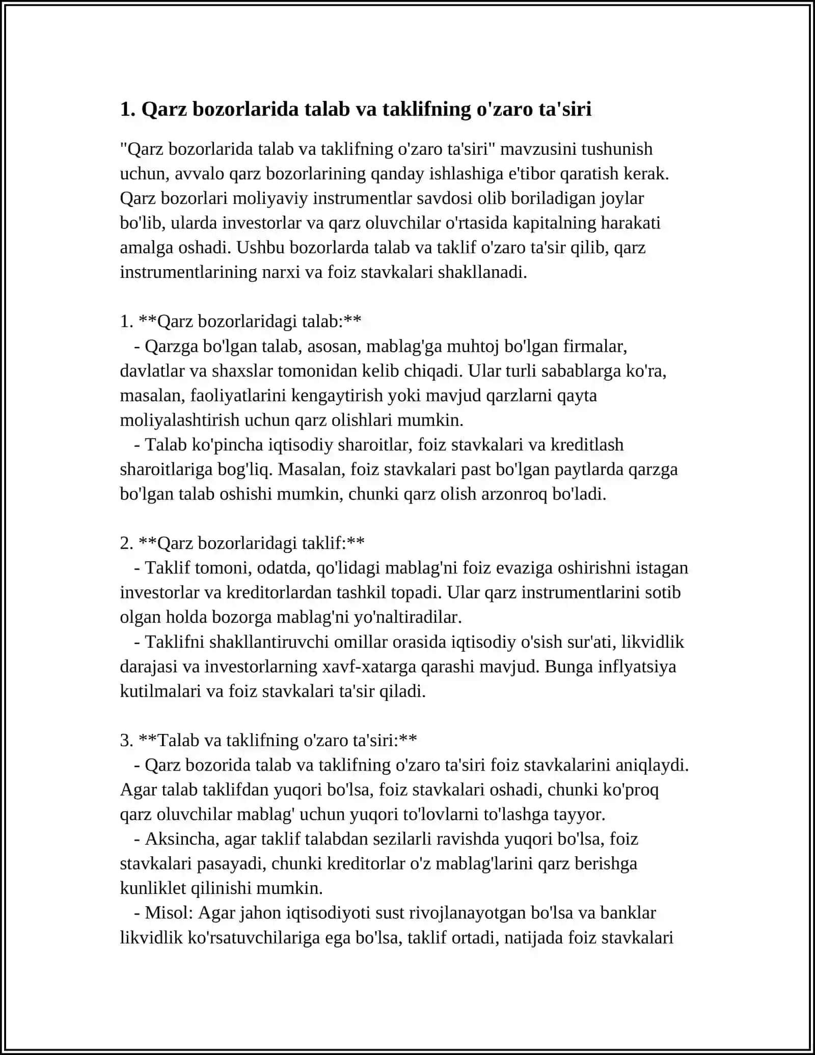 Qarz Bozorlariidagi Talab va Taklif 3