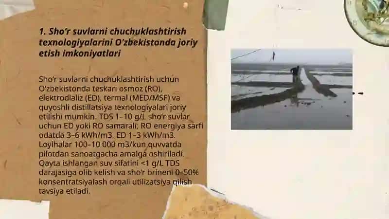 Oʻzbekistonda shoʻr suvlarni chuchuklashtirish gʻoyasi 3