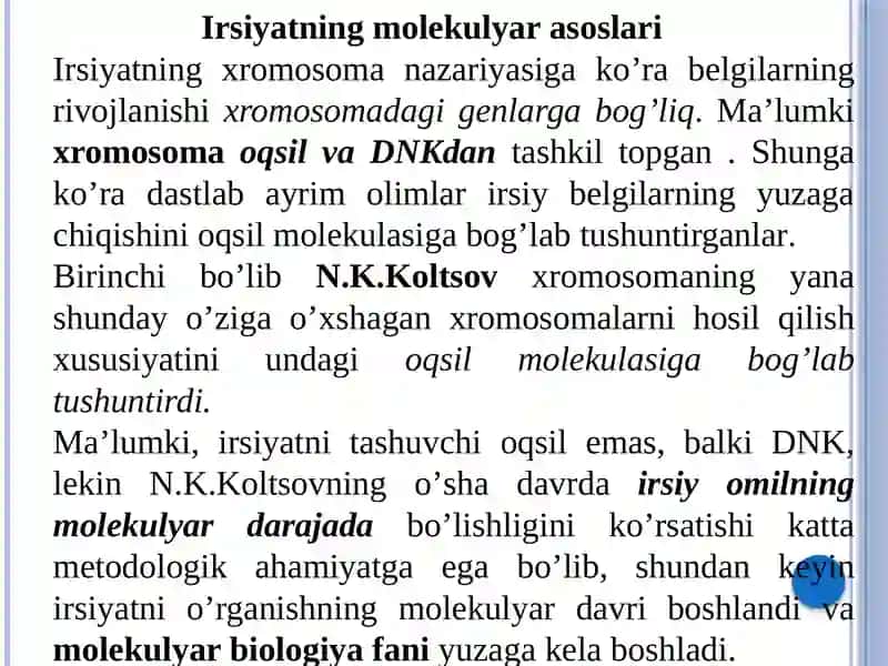 IRSIYATNING MOLEKULARASOSLARI.DNKvaRNKsintezi 3