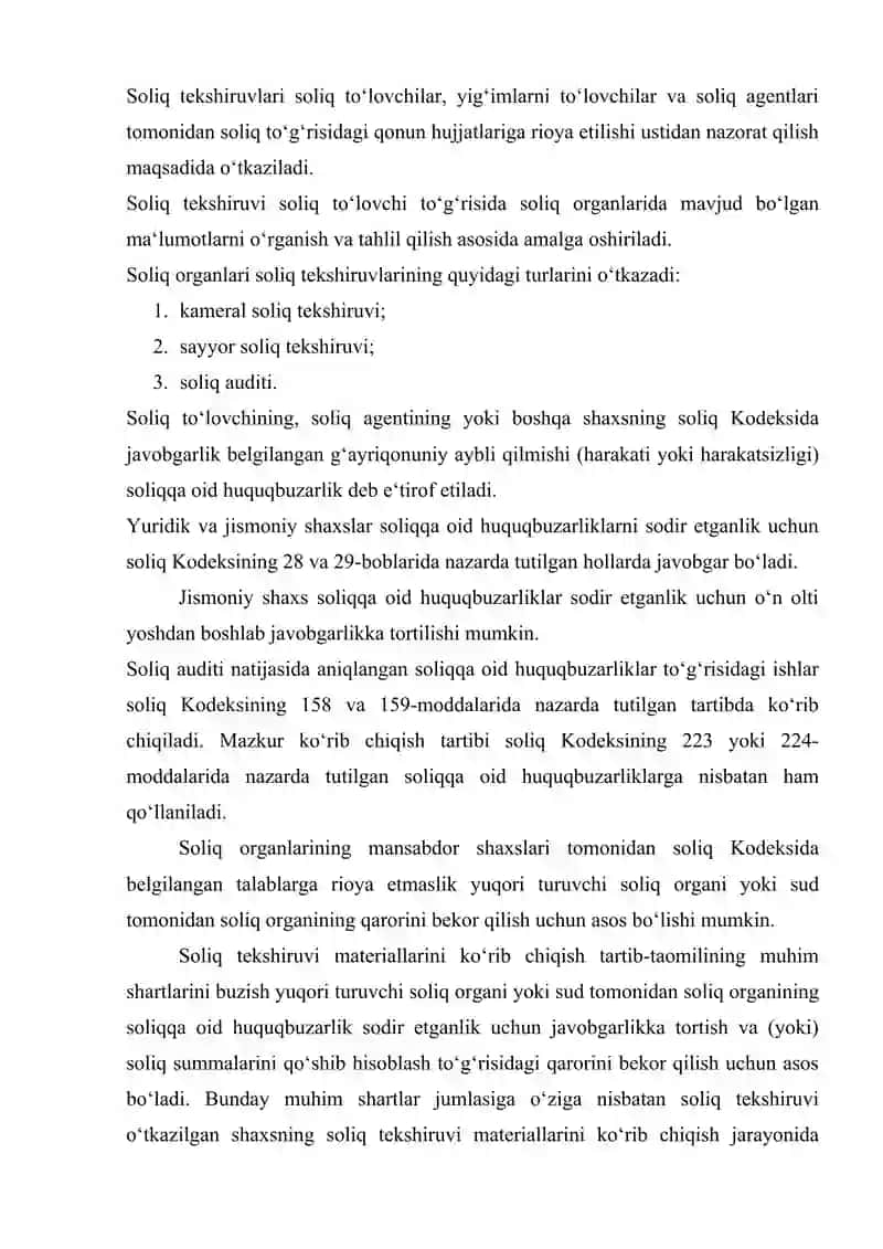 Soliq nazorati hamda soliqqa  oid huquqbuzarliklar  va ularni  sodir etganlik uchun javobgarlik 3