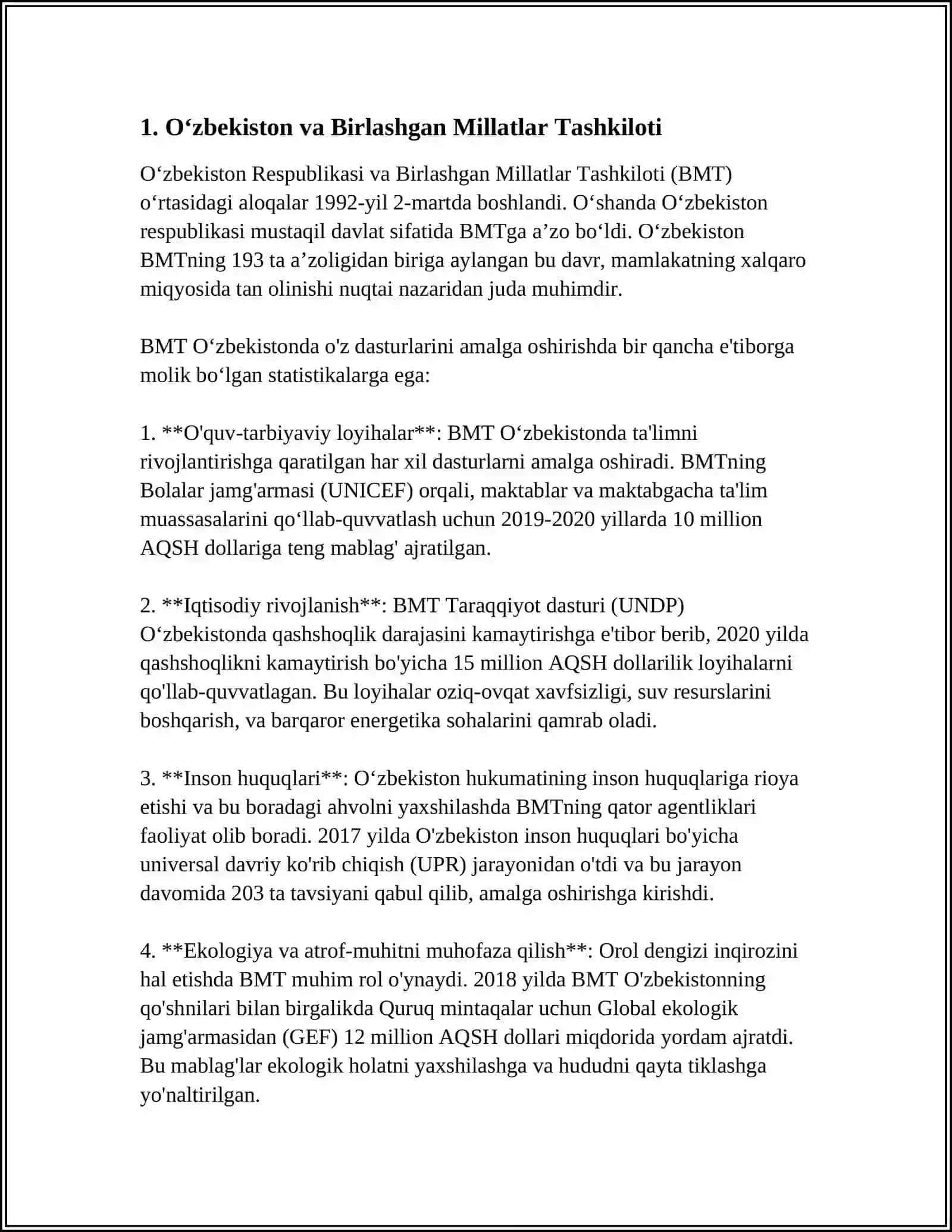 OʻZBEKISTONING XALQARO TASHKILOTLAR BILAN HAMKORLIK ALOQALARI 3