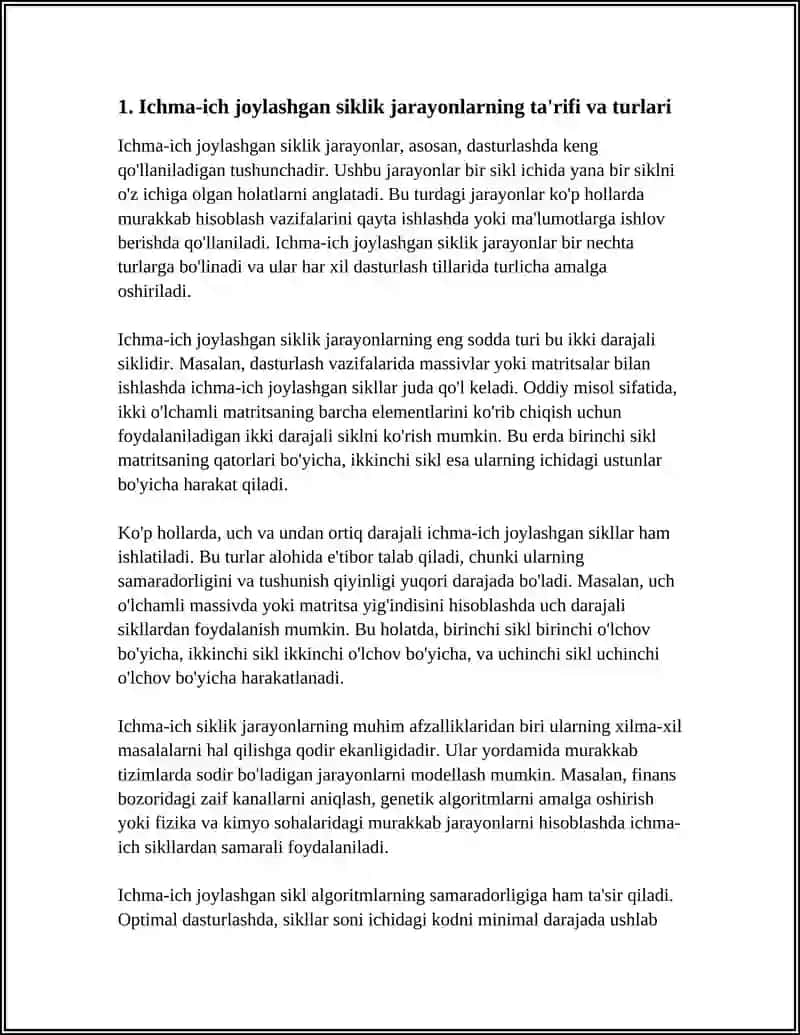 ICHMA-ICH JOYLASHGAN SIKLIK JARAYONLARNI TASHKIL ETISH 3