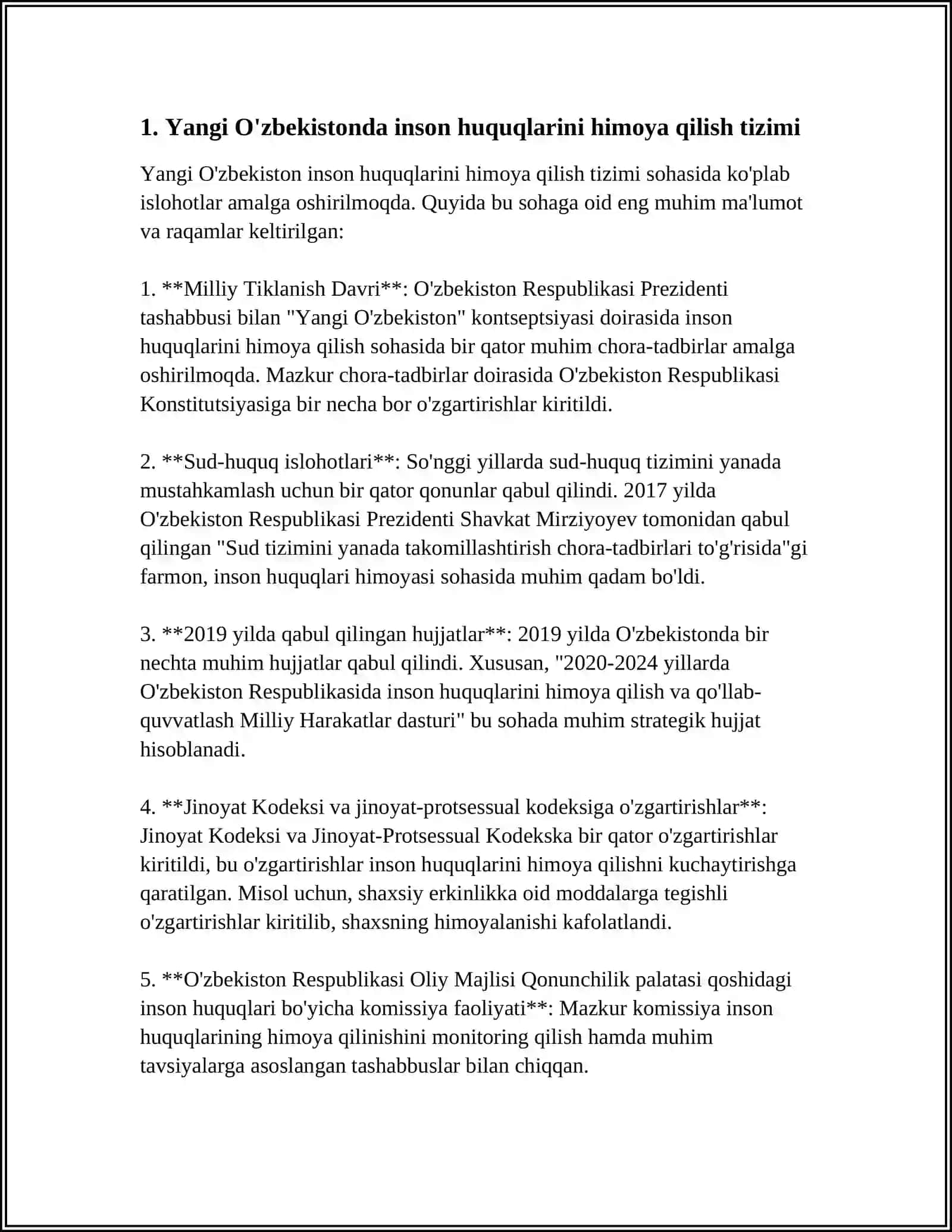 YANGI O’ZBEKISTONDA INSON HAQ HUQULARINI VA ERKINLIKLARINI KAFOLATLARINI TASHKIL ETISH 3