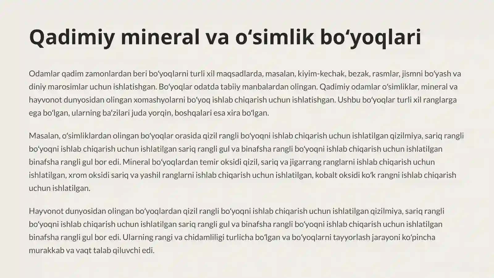 Qadimgi mineral va oʻsimlik boʻyoqlari 3