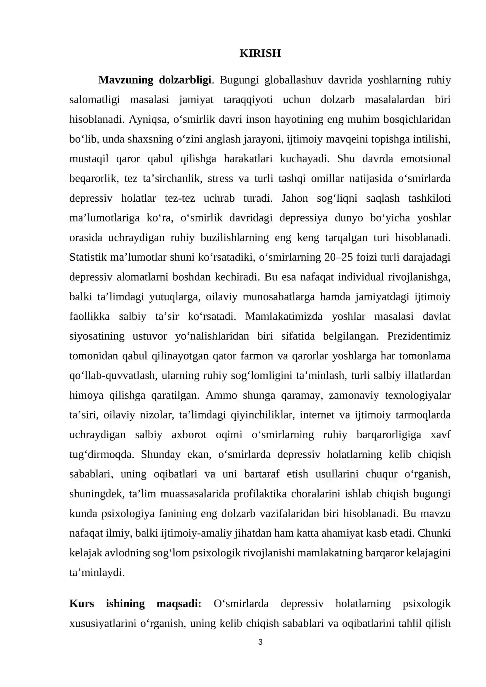 O'smirlarda depressiya profilaktikasi (kurs ishi) 3