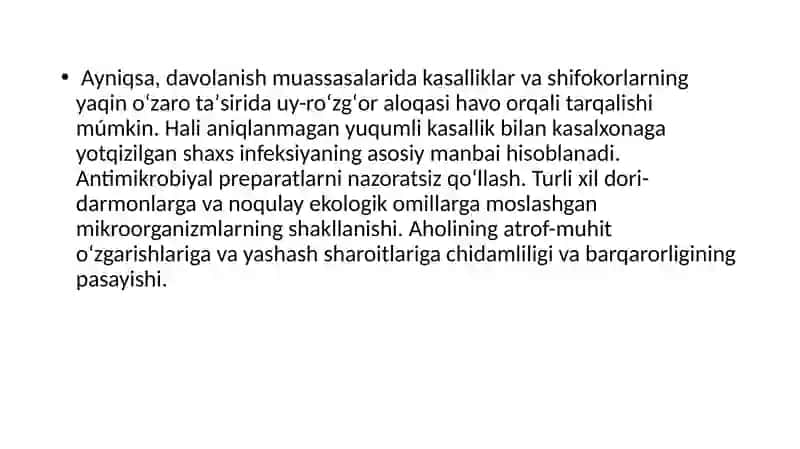 Kasalxona ichki infeksiyalarining kelib chiqishi uchun havo muhitining bakteriologik floslanganligi 3