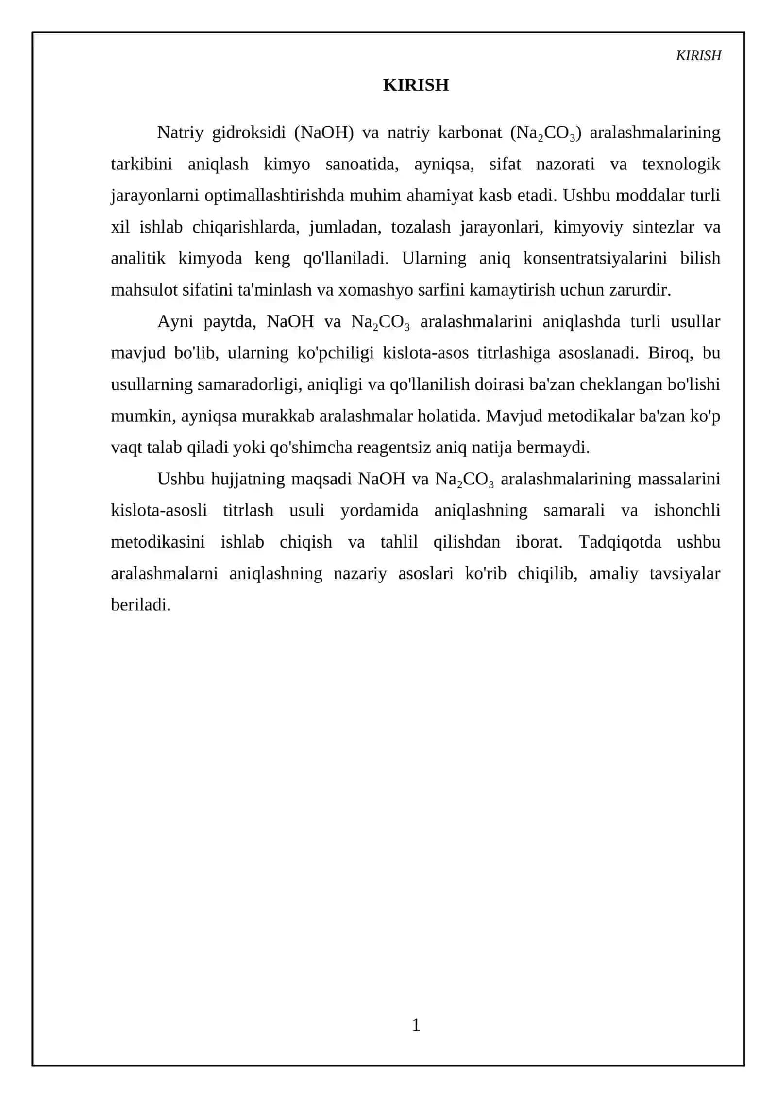 NaOH va Na2CO3 aralashmalarida ularning massalarini kislota-asosli usulida aniqlash 3
