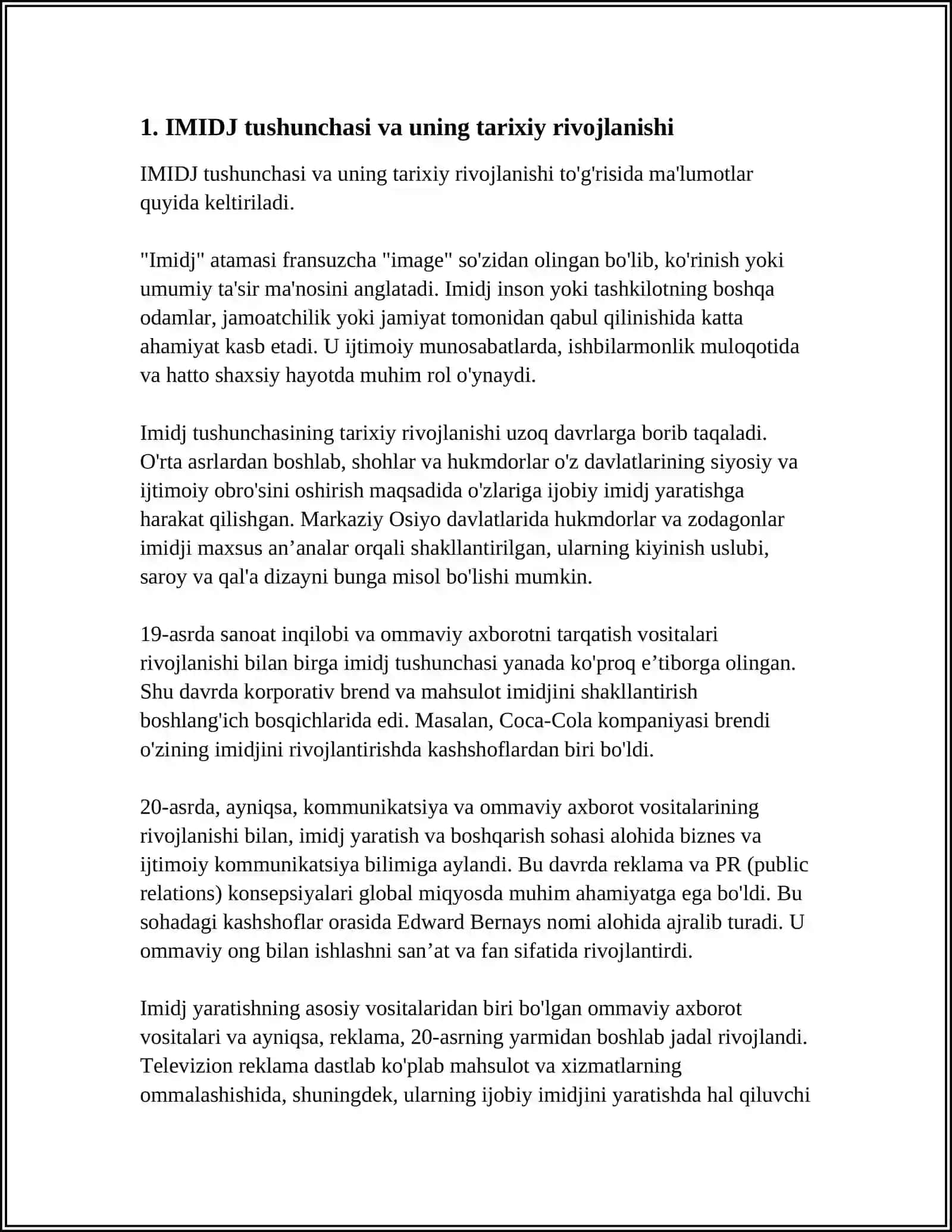 IMIDJ TURLARI VA MODELLARNING DUNYO TAJRIBASI 3