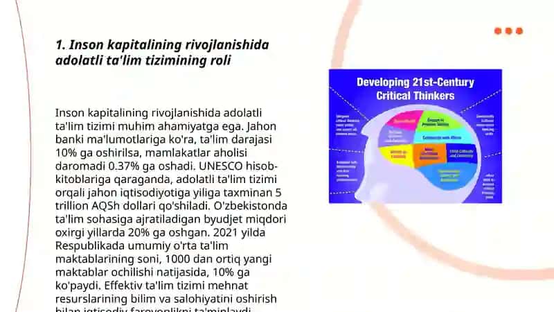Adolatli va ijtimoiy siyosat yuritish inson kapitalini rivojlantirish 3