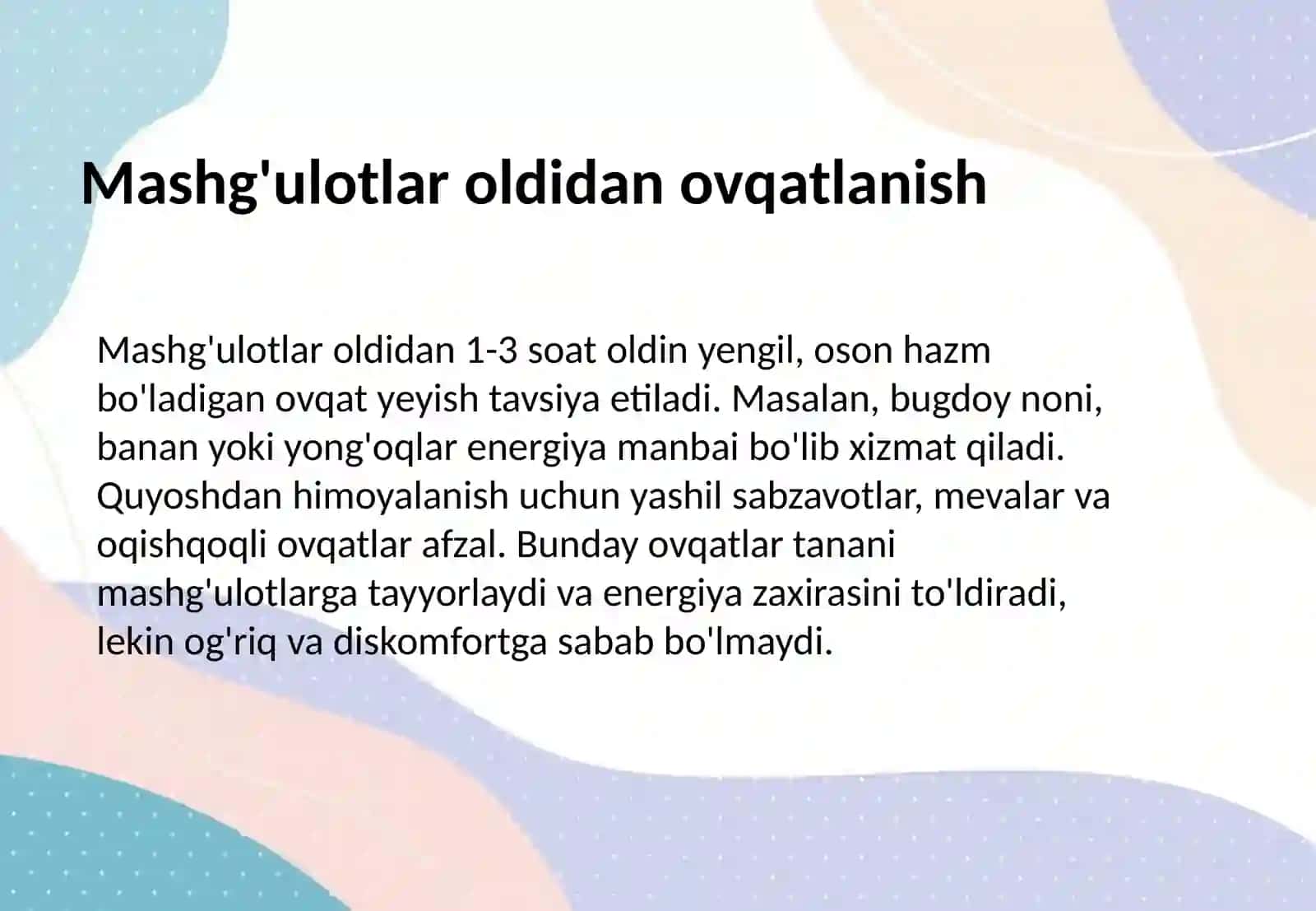Jismoniy tarbiya mashg'ulot davrida ovqatlanish gigiyenasi 3