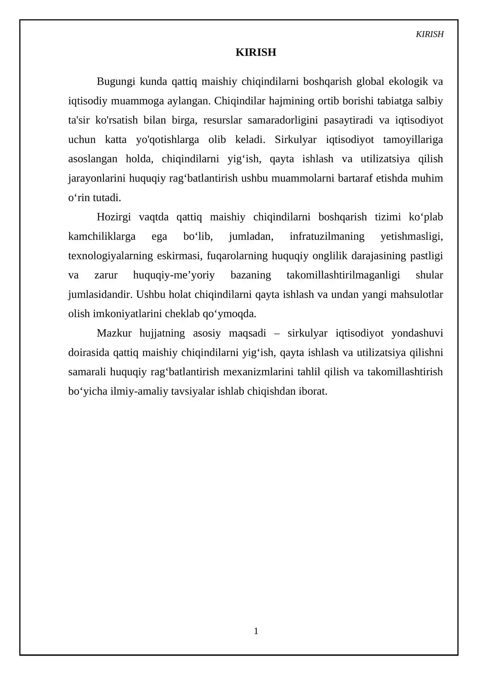 Qattiq maishiy chiqindilarni yigʻish, qayta ishlash va utilizatsiya qilishni huquqiy ragʻbatlantirish ( sirkulyar iqtisodiyot yondashuvi ) 3