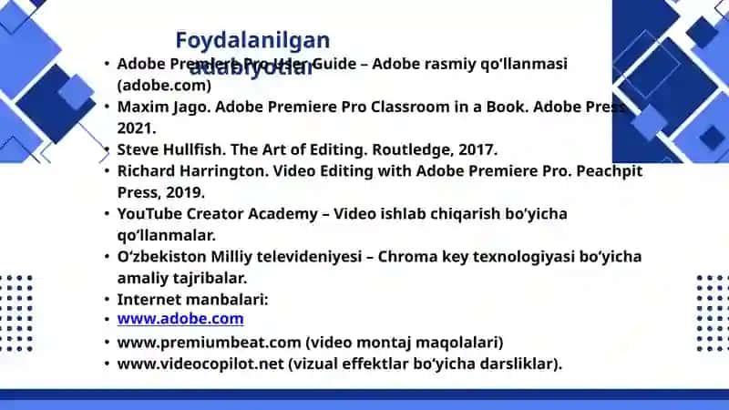 Adobe Premiere Pro dasturi. Dasturda chroma keying bilan ishlash. 3
