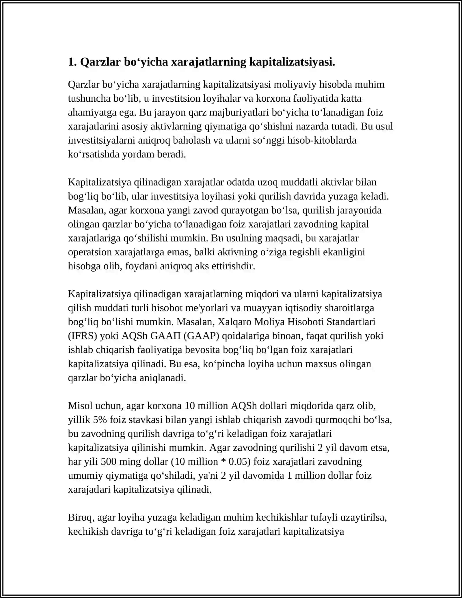 Qarzlar boʻyicha xarajatlarning kapitalizatsiyasi 3
