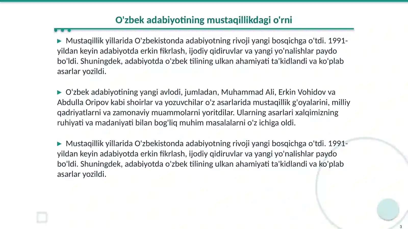 Mustaqillik yillarida O'zbekistonda ma’naviy va madaniy hayot 3