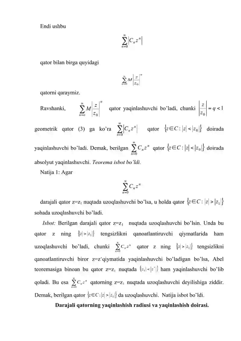DARAJALI QATORLARNING YAQINLASHISH SOHASI 3