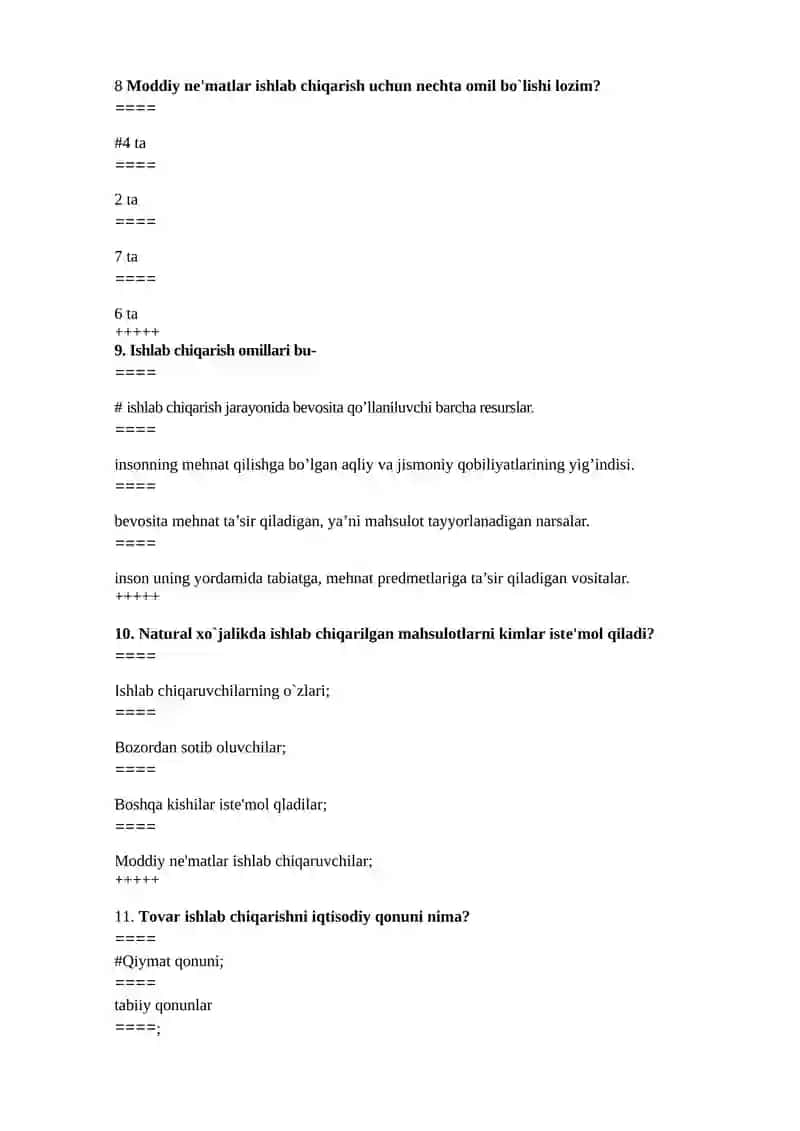 Iqtisodiyot nazariyasi fanidan test savollari 3