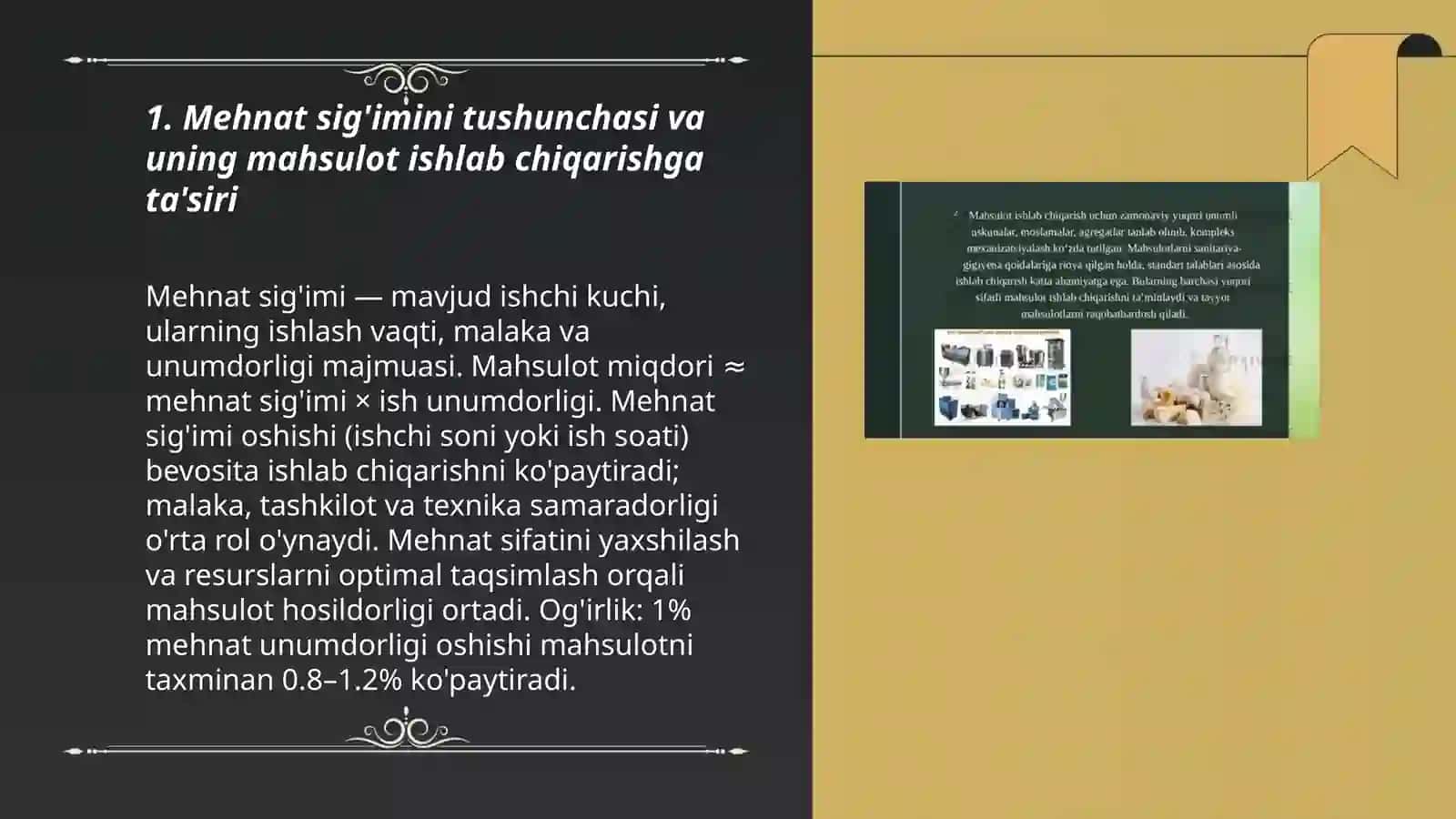 Mehnat sig'imini hisobga olgan holda mahsulot ishlab chiqarishni tahlili 3