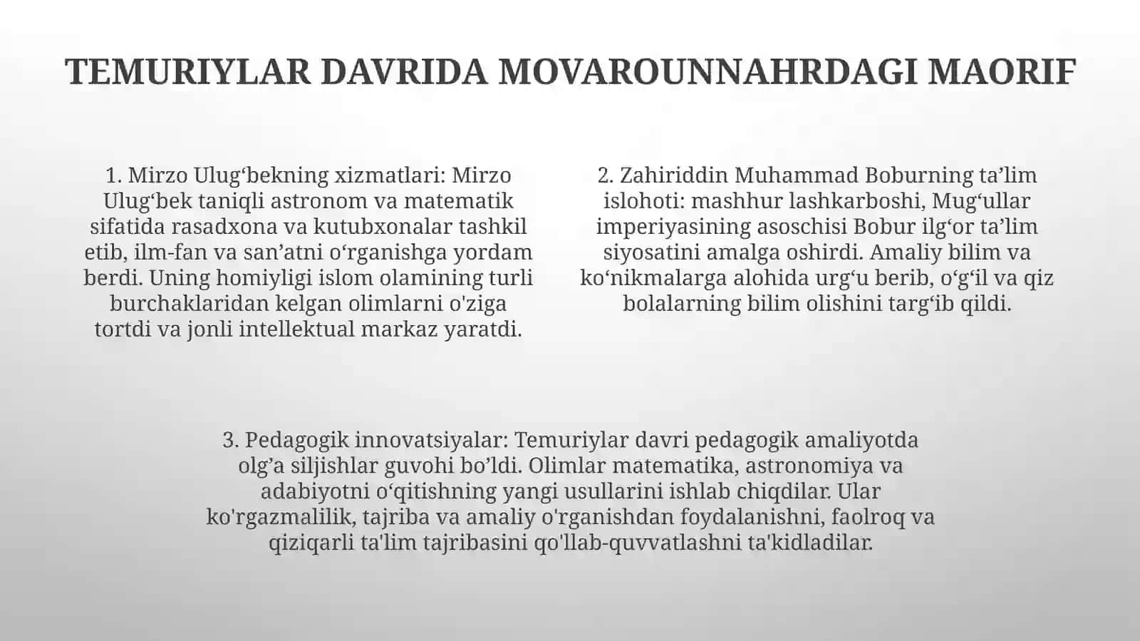 XIV - XVI Asrlarda Movarounnahrda Taʼlim-Tarbiya Va Pedagogik Fikrlar 3