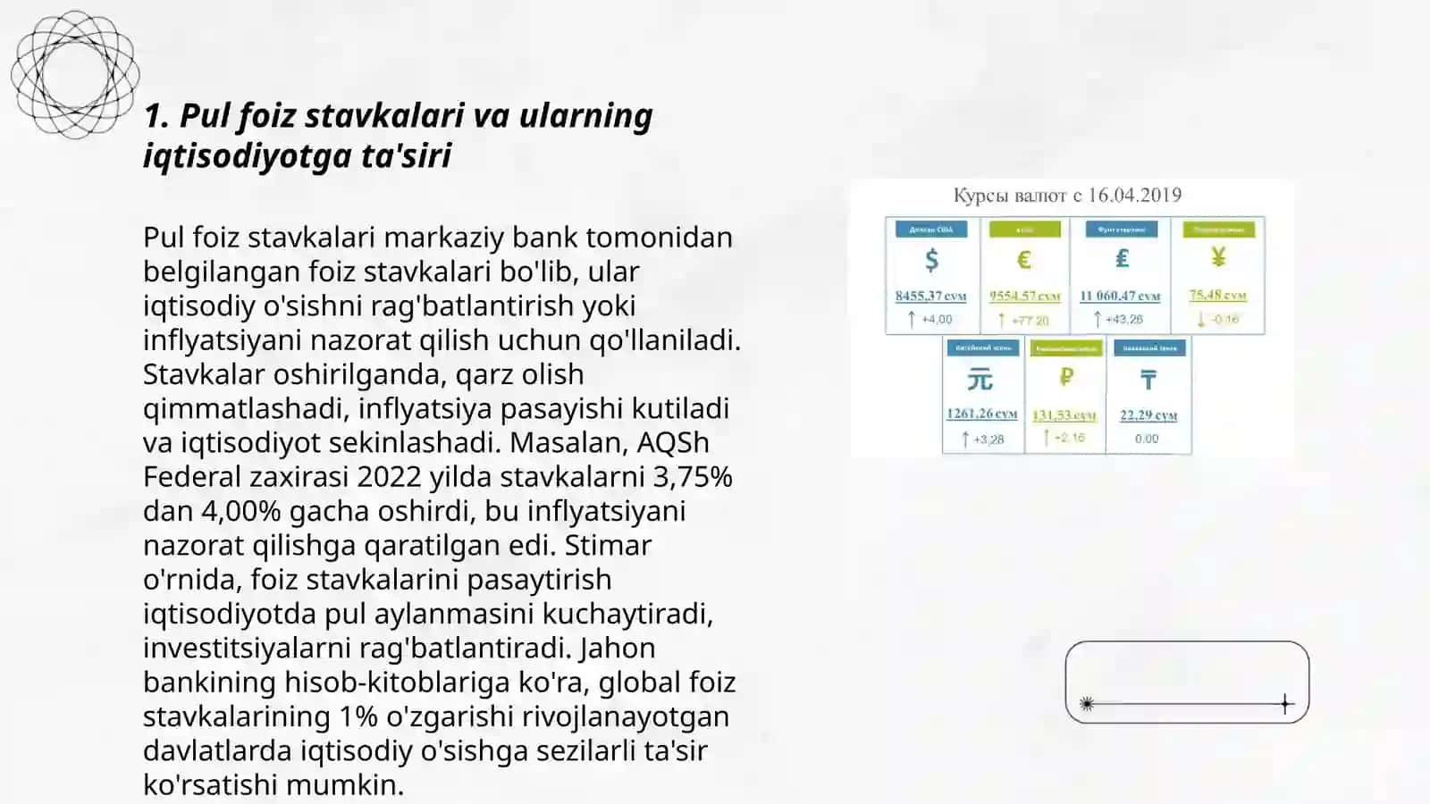 Pul foiz stavkalari Va valyuta bozori 3
