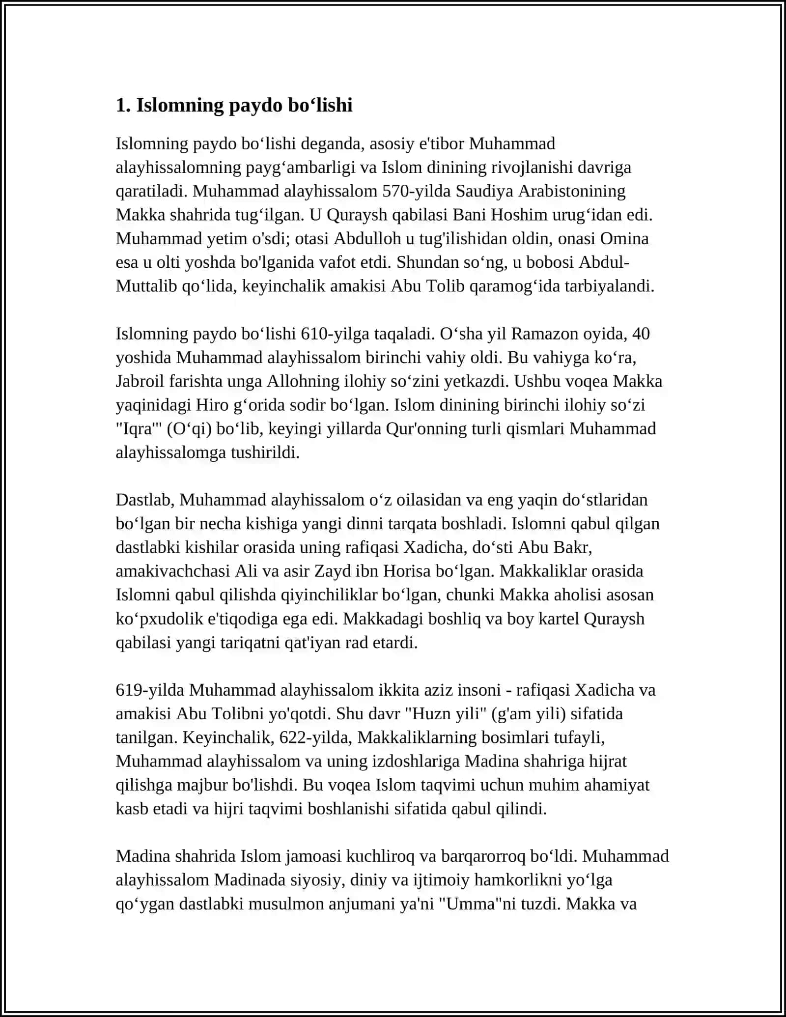 ABDURAUF FITRATNING MUXTASAR ISLOM TARIXI RISOLASI BOYICHA KRASVORD TAYORLASH 3