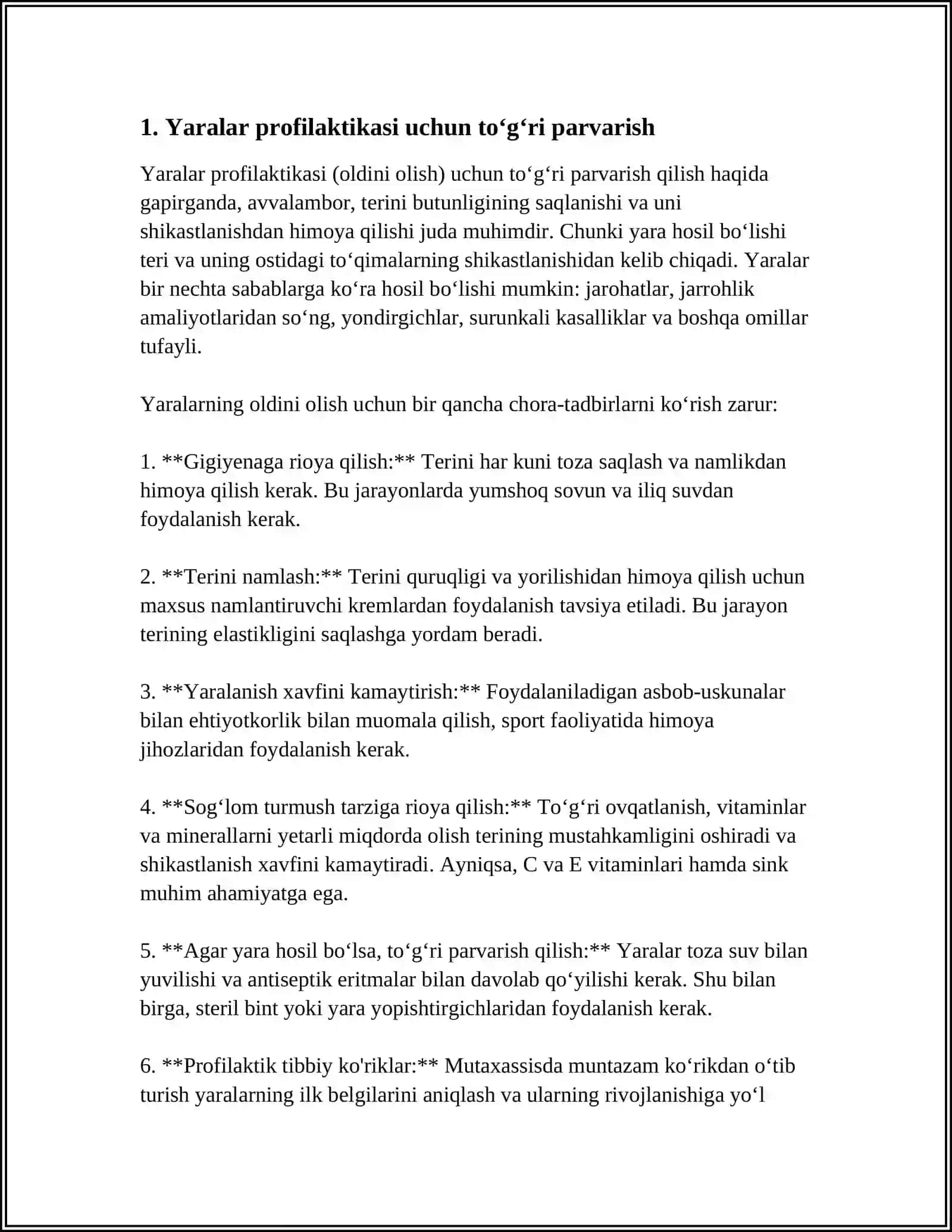 YOTOQ YARALAR PROFILAKTIKASI.BEMORNI TÓSHAKTAGI XOLATI 3