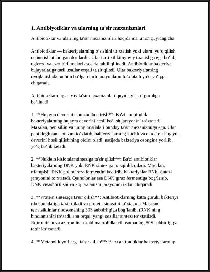 BAKTERIYALAR ANTIBIOTIKLARGA CHIDAMLI SHAKILLARINI PAYDO BOʻLISH MEXANIZMLARI. 3