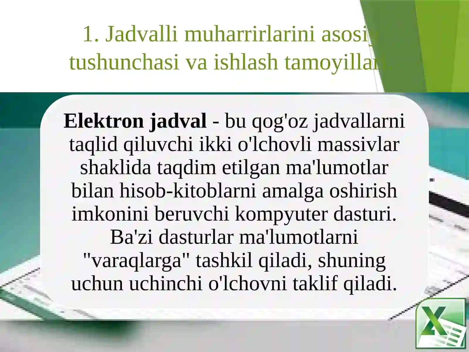 IQTISODIY MASALALARNI YECHISHDA JADVAL MUHARRIRLARIDAN FOYDALANISH 3