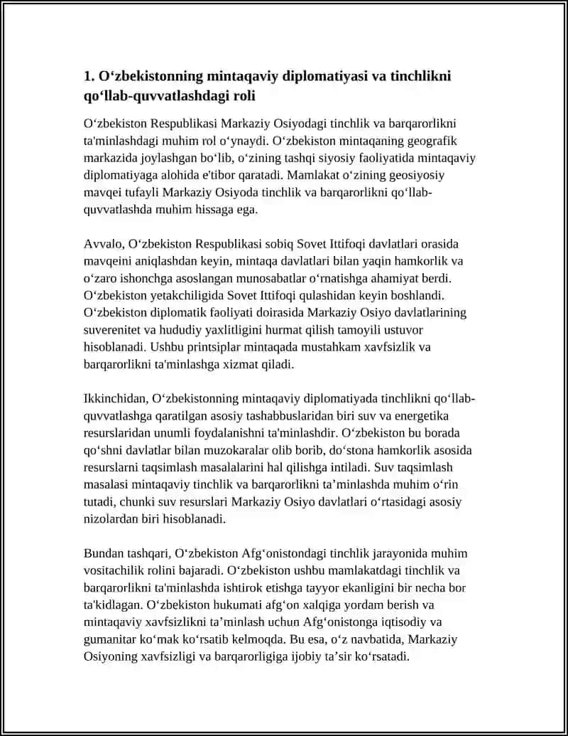 Oʻzbekistonning Markaziy Osiyodagi Tinchlik va Barqarorlikni Ta'minlashdagi Oʻrni 3